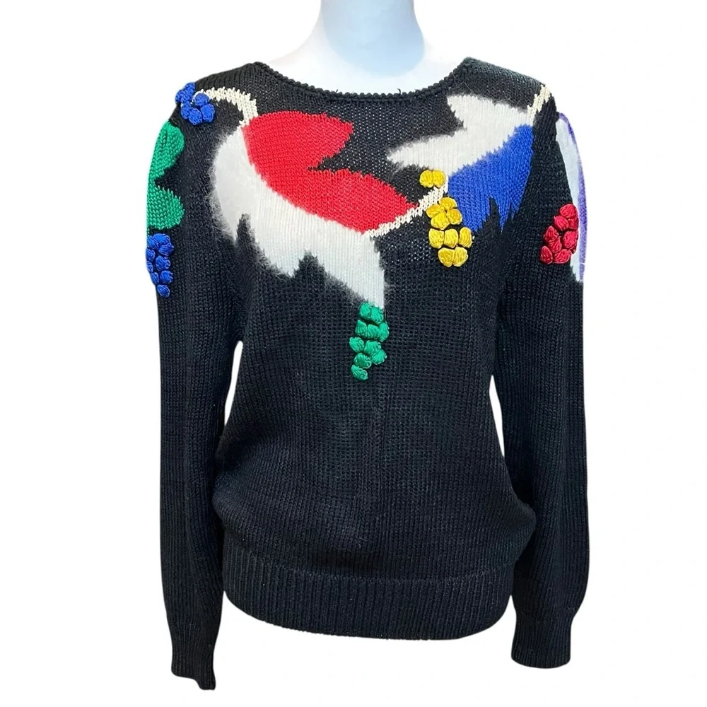 VTG Alexandria Sweater Womens Large Bold Color Block Angora 80s Statement